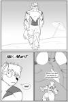 anthro arcanine beach big_muscles canid canine clock-face clothed clothing comic english_text female generation_1_pokemon group hi_res huge_muscles hyper hyper_muscles macro male mammal monochrome muscular nintendo pokemon pokemon_(species) seaside standing text