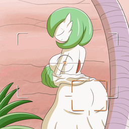big_breasts big_butt blush breasts butt camera_view clothing covering covering_breasts female green_hair hair huge_breasts looking_back not_furry plant red_eyes solo tree undressing voyeur white_body white_skin mechspazer nintendo pokemon gardevoir generation_3_pokemon pokemon_(species) 1:1 2d_animation animated frame_by_frame