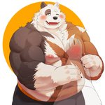 anthro belly black_body black_fur black_nose brown_body brown_fur duo fur humanoid_hands kemono male moobs nipples overweight overweight_male pec_grab pecs solo_focus white_body white_fur mti777 bear mammal 1:1 2020 hi_res