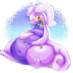 antennae_(anatomy) anthro belly big_belly big_tail blue_background blush blush_lines border female female_anthro gradient_background green_eyes green_markings male markings multicolored_body navel overweight overweight_anthro overweight_female purple_belly purple_body simple_background slime solo tail thick_tail thick_thighs two_tone_body white_border felipotyphlosion mythology nintendo pokemon dragon generation_6_pokemon goodra mythological_creature mythological_scalie pokemon_(species) scalie 1:1 2026 colored colored_line_art digital_drawing_(artwork) digital_media_(artwork) hi_res remake