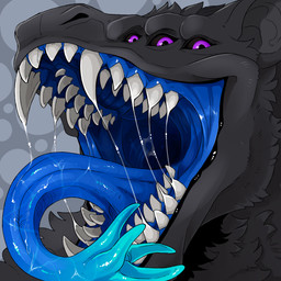 abstract_background ambiguous_gender black_sclera blue_tongue bodily_fluids cheek_tuft facial_tuft fangs feral fur grey_body grey_fur looking_at_viewer mouth_shot multi_eye neck_tuft open_mouth purple_eyes saliva saliva_on_tongue saliva_string sharp_teeth solo teeth tongue tongue_out tuft swampjaws arhulian species_request 1:1 hi_res