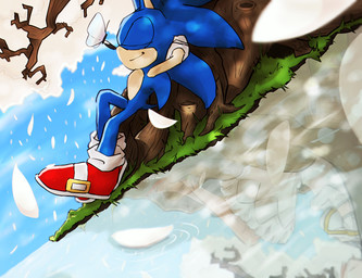 anthro blue_body blue_fur blue_sky clothing day dress duo eyes_closed female fur grass hands_behind_head male petals plant sky smile solo_focus tree water yailooon_816 sega sonic_the_hedgehog_(series) princess_elise_the_third sonic_the_hedgehog arthropod butterfly eulipotyphlan hedgehog human insect lepidopteran mammal 2015