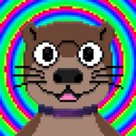 anthro collar eyewear glasses happy male pattern_background simple_background solo nijtus mammal mustelid otter 1:1 digital_media_(artwork) pixel_(artwork)