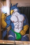 anthro bathroom beak bulge clothing detailed_bulge front_view jockstrap male mirror_selfie multicolored_body muscular muscular_male navel nipples photo_background selfie side_balls solo standing tail two_tone_body underwear raythefox mythology jericko_(germanshepherd69) avian gryphon mythological_avian mythological_creature absurd_res digital_drawing_(artwork) digital_media_(artwork) hi_res photography_(artwork) portrait three-quarter_portrait