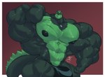 abs anthro areola big_areola big_bulge big_muscles big_pecs black_body black_clothing black_nipples black_underwear bulge clothing countershading flexing green_body green_countershading huge_bulge huge_muscles huge_pecs hyper hyper_muscles hyper_pecs jewelry looking_at_viewer male muscular muscular_anthro muscular_arms muscular_male muscular_thighs necklace nipples pecs red_background simple_background solo underwear bluekumabox canid canine fox mammal 2021