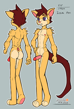 anthro balls butt fur genitals hair male nude penis purple_eyes tail arashidrgn mammal unknown_species 2026 absurd_res hi_res model_sheet