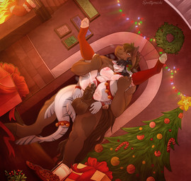 animal_genitalia animal_penis anthro balls bell bell_collar big_breasts blush bodily_fluids breasts christmas_clothing christmas_decorations christmas_lights christmas_tree clothed clothing collar container cookie cum cum_in_vagina cum_inside cumshot cup duo ejaculation equine_genitalia equine_penis erection female female_anthro female_penetrated food genital_fluids genitals gift glass glass_container glass_cup hair holidays holly_(plant) jingle_bell jingle_bell_collar jingle_bell_legband legwear male male/female male_anthro male_penetrating male_penetrating_female milk nipples nude nude_anthro nude_male open_mouth orgasm paws penetration penile penis plant red_clothing red_legwear red_stockings sex shark_tail shark_teeth smile sperm_cell sperm_cell_with_face spread_legs spreading stand_and_carry_position standing standing_sex stockings tail topless topless_anthro topless_female tree vaginal vaginal_penetration vulva spottymichi christmas equid equine fish horse mammal marine shark 2025 digital_media_(artwork) hi_res