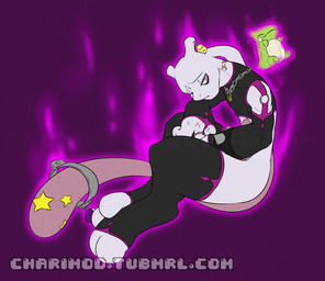 bracelet chain clothed clothing cuffs_(clothing) ear_piercing jewelry leggings legwear lock male multicolored_body partially_clothed piercing pink_eyes purple_body simple_background solo spiked_bracelet spikes text two_tone_body white_body tattoorexy nintendo pokemon fan_character generation_1_pokemon humanoid legendary_pokemon mewtwo pokemon_(species) url