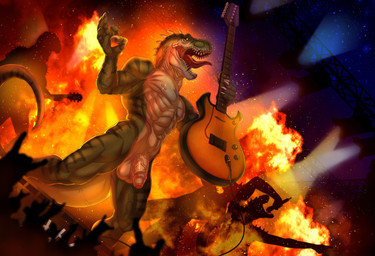 abs anthro balls biceps claws concert electric_guitar fire genitals group guitar humanoid_genitalia humanoid_penis large_group male muscular muscular_anthro muscular_male musical_instrument pecs penis plucked_string_instrument rock_out_with_your_cock_out scales sharp_teeth spikes spikes_(anatomy) string_instrument teeth tongue tongue_out vein veiny_muscles veiny_penis gotikamaamakitog rocco_(tallion) dinosaur prehistoric_species reptile saurischian scalie theropod tyrannosaurid tyrannosauroid tyrannosaurus tyrannosaurus_rex hi_res