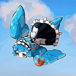 blue_body blue_eyes blue_feathers blue_hair blue_tail blue_wings clothed clothing cloud duo feathered_wings feathers female feral flying hair light_body light_skin maid_headdress maid_uniform sky tail tail_feathers uniform wings i7go34 european_mythology greek_mythology mythology animal_humanoid avian bird humanoid mythological_avian mythological_creature 1:1 hi_res
