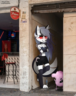 duo female fur pink_body pink_fur red_eyes thegiftedfire a_chance_encounter cartoon_network courage_the_cowardly_dog hellaverse helluva_boss mythology courage_the_cowardly_dog_(character) loona_(helluva_boss) beagle canid canid_demon canine canis demon domestic_dog hellhound hunting_dog mammal mythological_canine mythological_creature scent_hound werecanid werecanine werecreature werewolf crossover hi_res meme