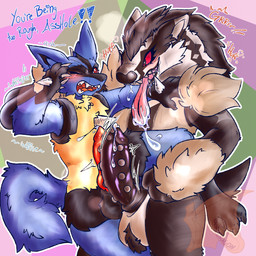 animal_genitalia animal_penis anthro balls big_balls big_penis blush bodily_fluids canine_genitalia canine_penis drooling duo forced frottage genital_fluids genital_piercing genitals heart_eyes heart_symbol huge_penis hyper hyper_genitalia hyper_penis knot male male/male one_eye_closed open_mouth penile penis penis_piercing penises_touching piercing precum rough_sex saliva saliva_on_tongue sex teeth text tongue tongue_out hirothedragon nintendo pokemon generation_4_pokemon generation_8_pokemon lucario obstagoon pokemon_(species) 1:1 hi_res