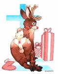 abstract_background all_fours anthro antlers anus backsack balls bell bell_collar big_butt blush butt butt_focus cloven_hooves collar countershading dewclaw_hooves fur genitals gift holidays hooves horn looking_at_viewer looking_back male multicolored_body multicolored_fur nude perineum presenting presenting_hindquarters red_nose smile solo thick_thighs two_tone_body two_tone_fur wide_hips mothandpodiatrist christmas rudolph_the_red-nosed_reindeer deer mammal new_world_deer reindeer 2020 hi_res painting_(artwork) traditional_media_(artwork) watercolor_(artwork)