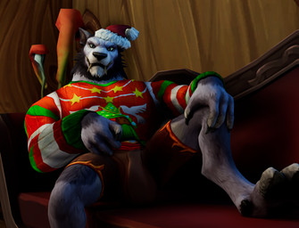 anthro biped bulge fur green_eyes grey_body grey_fur inside male male_anthro solo nuber blizzard_entertainment warcraft canid canine canis mammal werecanid werecreature wolf worgen 3d_(artwork) absurd_res digital_media_(artwork) hi_res