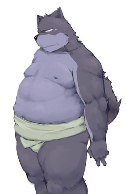 anthro belly biped black_nose blush humanoid_hands kemono male moobs nipples overweight overweight_male simple_background solo sumo white_background gattatta canid canine canis domestic_dog mammal 2015