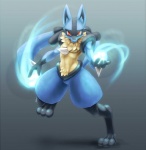 anthro anthrofied aura_sphere black_body black_fur blue_body blue_fur fur gradient_background looking_at_viewer male pokemon_move pokemorph red_eyes simple_background solo tail yellow_body yellow_fur biri riot41 nintendo pokemon canid canine generation_4_pokemon lucario mammal pokemon_(species) 2010