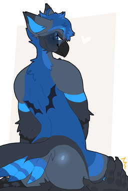 ambiguous_gender anthro beak bedroom_eyes duo enoch_(ivi) flirting_look half-closed_eyes looking_at_viewer male male/ambiguous male_focus narrowed_eyes on_lap seductive sitting_on_another sitting_on_lap solo_focus snepuppy avian bird blue_bird blue_jay corvid corvus_(genus) crow jay_(bird) new_world_jay oscine passerine hi_res