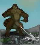 abs anthro balls biceps bodily_fluids city cum cumshot destruction ejaculation genital_fluids genitals giga hands-free humanoid_genitalia humanoid_penis landscape_dwarfing macro male muscular muscular_anthro muscular_male pecs penis solo spontaneous_ejaculation tail perenthis carnak_(carpo) crocodile crocodilian reptile scalie hi_res