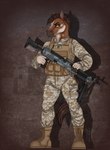 anthro battle camo camo_print clothing gun m240b male marine_corps military military_uniform ranged_weapon solo tactical uniform weapon thehuntingwolf united_states_marine_corps broderick_longshanks equid equine horse mammal marine absurd_res digital_media_(artwork) full-length_portrait hi_res portrait