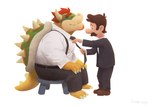 dressing_another duo facial_hair hair male male/male mustache necktie red_hair romantic romantic_couple shell spiked_shell spikes spikes_(anatomy) cody_soh_(artist) mario_bros nintendo bowser luigi human koopa mammal scalie absurd_res digital_drawing_(artwork) digital_media_(artwork) hi_res