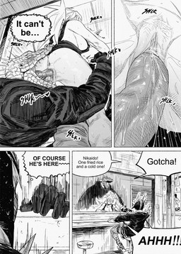 5_fingers anthro anthro_penetrating anthro_penetrating_human anus big_breasts blush bottomless breasts butt clitoris clothed clothing cunnilingus dialogue female female_human female_penetrated fingers genitals gloves group hair handwear heart_symbol human_on_anthro human_penetrated inside interspecies jacket long_hair male male/female male_penetrating male_penetrating_female nipple_slip open_mouth oral penetration ponytail pubes sex sharp_teeth speech_bubble stealth_sex teeth text tongue topwear trio vaginal vaginal_ejaculation vaginal_penetration vulva francis_xie dorohedoro kaiman_(dorohedoro) nikaido_(dorohedoro) human lon mammal reptile scalie absurd_res comic english_text greyscale hi_res monochrome