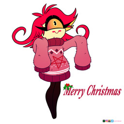 blush blush_stickers christmas_clothing christmas_sweater christmas_topwear clothing eyelashes female hair holiday_message holidays holly_(plant) not_furry occult_symbol orange_sclera oversized_clothing oversized_sweater oversized_topwear pentagram pie_cut_eyes pink_clothing pink_sweater pink_topwear plant red_hair simple_background smile solo sweater symbol text topwear white_background barryfactory christmas hazbin_hotel hellaverse niffty_(hazbin_hotel) cyclops demon humanoid 1:1 2019 absurd_res english_text hi_res