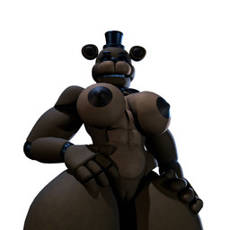 4_fingers abs anthro areola big_breasts black_areola black_bow_tie black_eyelids black_nipples bow_tie breasts brown_body clothing crossgender female fingers genitals hand_on_leg hand_on_own_leg hand_on_own_thigh hand_on_thigh hat headgear headwear huge_thighs innie_vulva looking_at_viewer low-angle_view machine mtf_crossgender navel nipples simple_background solo teeth thick_thighs top_hat vulva white_background wide_hips atumalaca atumalaca_(modeler) five_nights_at_freddy's scottgames freddy_(fnaf) animatronic bear mammal robot robot_anthro 2026 3d_(artwork) digital_media_(artwork) hi_res