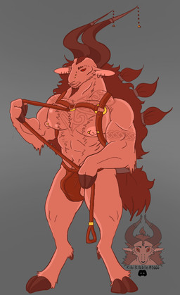anthro arm_tattoo beard big_muscles big_pecs bridge_piercing bulge chest_tattoo clothing ear_piercing facial_hair facial_piercing fur hair harness hooves jockstrap leash leash_pull male muscular muscular_male muscular_sub nipple_piercing nipples nose_piercing pecs piercing red_body red_eyes red_fur red_hair solo submissive tattoo thick_thighs underwear kibikibble kelwin bovid caprine caprine_demon demon goat mammal