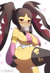 areola areola_slip arm_warmers armlet armwear bent_leg big_breasts black_clothing black_legwear black_thigh_highs breasts camel_toe claw_fingers claws closed_smile clothed clothed_female clothed_humanoid clothing eyebrows eyeshadow female female_humanoid glistening glistening_breasts glistening_thighs hand_on_butt hand_on_own_butt heart_symbol legwear looking_at_viewer makeup mouth_closed purple_arm_warmers purple_armwear purple_clothing purple_eyeshadow red_eyes simple_background smile solo teeth text thigh_highs torn_clothing torn_legwear torn_thigh_highs veil white_clothing yellow_body sensen nintendo pokemon generation_6_pokemon humanoid mega_evolution mega_mawile pokemon_(species) 2025 absurd_res digital_media_(artwork) hi_res url