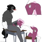 anthro ass_to_mouth black_body black_fur black_hair blue_eyes bodily_fluids clothed clothing cum cum_from_ass cum_in_ass cum_inside cutie_mark female footwear fur genital_fluids genitals hair holding_penis horn male male/female oral partially_clothed penis pink_hair purple_body purple_fur red_eyes school_desk school_uniform short_hair sitting_on_desk socks undressing uniform shallowwin friendship_is_magic hasbro my_little_pony mythology jasmine_leaf_(mlp) king_sombra_(mlp) earth_pony equid equine horse mammal mythological_creature mythological_equine pony unicorn 1:1 hi_res