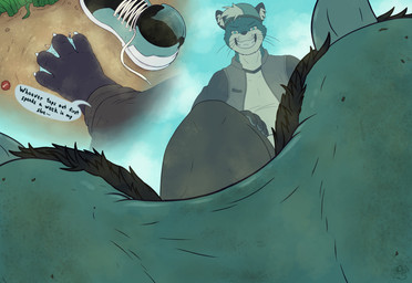 anthro breath_control challenge_bet dirty dirty_feet feet macro male membrane_(anatomy) micro micro_pov paws pinned pinned_by_foot pinned_to_ground size_difference soles steamy_feet steamy_shoes teasing_with_feet threatening_words toes webbed_feet chinchy dougie_(sugarpunk) mammal mustelid otter absurd_res hi_res
