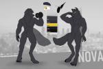 anthro black_body black_fur claws eyewear fluffy fluffy_tail fur glasses looking_at_viewer male muscular muscular_anthro muscular_male nipples open_mouth simple_background smile solo standing tail text tongue yellow_eyes tankh anonym0use nova_(anonym0use) rowrow canid canine canis mammal wolf 2018 digital_media_(artwork) english_text hi_res model_sheet