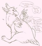 absurd_res avian beak black_and_white breasts busty_feral claws duo english_text eyelashes fawn_(terryburrs) feathers female feral gryphon hi_res monochrome mythological_avian mythological_creature mythology paws tail tail_feathers terryburrs text wings young