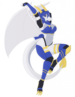 2_horns 3_toes 4_fingers anthro armor armwear bent_legs biped black_clothing black_thong black_underwear blue_armwear blue_clothing blue_elbow_gloves blue_eyes blue_gloves blue_hair blue_handwear blue_legwear blue_topwear breasts claw_toes cleavage closed_smile clothed clothed_anthro clothed_female clothing elbow_gloves feet female fingers fully_clothed fully_clothed_anthro fully_clothed_female gloves grey_body grey_membrane grey_skin grey_tail grey_wings hair handwear horn knee_pads legwear light long_hair long_tail looking_at_viewer medium_breasts membrane_(anatomy) midriff mouth_closed multicolored_body multicolored_skin navel non-mammal_navel pauldron simple_background smile smiling_at_viewer solo tail thong toes topwear two_tone_body two_tone_skin two_tone_tail two_tone_wings underwear white_background white_body white_skin white_tail white_wings wings yellow_horn elcastorblanco mythology stella_whitewing dragon mythological_creature mythological_scalie scalie winged_dragon 2023 cel_shading colored digital_drawing_(artwork) digital_media_(artwork) english_description hi_res lighting shaded