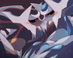 after_kiss black_body black_skin blue_body blue_skin blush bodily_fluids kissing looking_at_another looking_at_partner open_mouth red_eyes saliva sweat tongue tongue_out white_body white_skin shixiexiaomo nintendo pokemon pokemon_mystery_dungeon spike_chunsoft primal_dialga dialga generation_4_pokemon legendary_pokemon pokemon_(species)