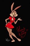 anthro breasts cleavage clothed clothing dress female red_clothing red_dress solo juneduck21 honey_bunny_(looney_tunes) lagomorph leporid mammal rabbit hi_res