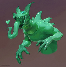 ambiguous_gender assimilation back_spines blue_eyes claws duo ears_up glistening glistening_arms glistening_eyes glistening_face glistening_goo glistening_hands glistening_neck glistening_teeth glistening_tongue goo_string goo_transformation heart_symbol latex_tongue long_tongue looking_at_viewer male male_pred merging mouth_full possession smile smiling_at_viewer solo takeover teeth tongue tongue_deep_throat tongue_deepthroat transformation vore wrinkles plumlucky goo_creature humanoid monster hi_res