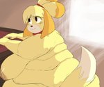 anthro big_breasts blonde_hair breasts female fur hair morbidly_obese morbidly_obese_anthro morbidly_obese_female nipples nude obese obese_anthro obese_female overweight overweight_anthro overweight_female sagging_breasts smile yellow_body yellow_fur unawarey animal_crossing nintendo isabelle_(animal_crossing) canid canine canis domestic_dog mammal shih_tzu toy_dog 6:5 hi_res