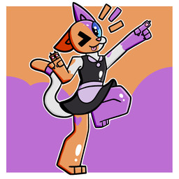 :3 anthro asymmetrical_coloring blep clothing female fur gesture hand_gesture heart_symbol legwear maid_uniform mottled one_eye_closed orange_body orange_fur piebald pointing purple_body purple_fur solo standing thigh_highs tongue tongue_out uniform white_body wink theenyface cally_(theenyface) calico_cat domestic_cat felid feline felis mammal 1:1 cel_shading digital_drawing_(artwork) digital_media_(artwork) shaded