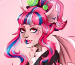 alternative_fashion ear_piercing female goth hair j-fashion lips membrane_(anatomy) membranous_wings pastel_goth piercing pink_eyes ponytail simple_background solo wings cowsgomoose mattel monster_high rochelle_goyle gargoyle humanoid