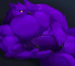 anthro balls big_balls big_pecs big_penis black_sclera erection fur genitals glowing glowing_eyes holding_penis huge_pecs huge_penis humanoid_genitalia humanoid_penis hyper hyper_genitalia hyper_penis male muscular muscular_anthro muscular_male nude pecs penis purple_body purple_fur solo thick_penis croiyan kastral canid canine canis mammal wolf restricted_palette