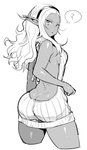 alternative_fashion big_breasts big_butt breasts butt butt_cleavage butt_pose clothing dark_body dark_skin female ganguro_(fashion) gyaru humanoid_pointy_ears j-fashion looking_back not_furry pose question_mark rear_view side_boob solo sweater topwear virgin_killer_sweater synecdoche meme_clothing plus-sized_elf kuroeda_(plus-sized_elf) dark_elf elf humanoid hi_res meme monochrome