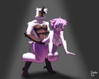 all_fours anthro big_breasts breasts butt doggystyle duo female female_penetrated from_behind_position front_view fur hair heart_eyes heart_symbol hip_grab horn invisible looking_pleasured male male/female male_penetrating male_penetrating_female pecs penetration pink_body pink_eyes pink_hair sex standing standing_sex white_body yellow_eyes golde mythology arthropod dragon furred_dragon furred_scalie insect lepidopteran moth mythological_creature mythological_scalie scalie digital_media_(artwork) hi_res