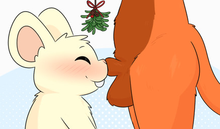 animal_genitalia balls buckteeth eyes_closed fur genitals huge_ears mistletoe nude orange_body orange_fur plant sheath simple_background teeth white_body white_fur crushpepper oxynard pepper_(crushpepper) felid feline mammal hi_res tagme