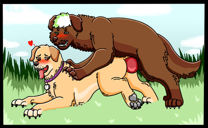 4_legs ambiguous_penetration animal_genitalia animal_penis ass_up blush brown_body canine_genitalia canine_penis collar detailed_background digit_ring duo erection female female_penetrated feral feral_on_feral feral_penetrated feral_penetrating feral_penetrating_feral four-legged from_behind_position genitals grass heart_symbol intraspecies jewelry knot knotted_penis looking_back looking_pleasured male male/female male_penetrating male_penetrating_female married_couple mounting outside penetration penile penile_penetration penis plant quadruped raised_leg ring sex tongue tongue_out tuft wedding_ring yellow_body thediamonddustt pixie_and_brutus dustin_(thediamonddustt) lola_(pixie_and_brutus) bird_dog canid canine canis domestic_dog golden_retriever hunting_dog labrador mammal retriever shaded