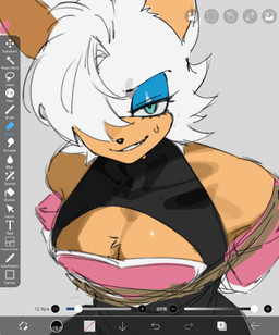 anthro art_program_in_frame blue_eyes chest_window clothing crossgender eyeshadow femboy ftm_crossgender fur hair hair_over_eye leotard looking_at_viewer makeup male pecs screencap skintight_suit smile smirk solo text white_body white_fur fruitcrunchi ibispaint_(copyright) sega sonic_the_hedgehog_(series) rogue_the_bat_(nikkikaji) rouge_the_bat bat mammal digital_media_(artwork) english_text hi_res ibispaint_(artwork) unfinished