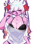 accessory anthro big_breasts bodily_fluids bow_ribbon breasts cleavage clothed clothing eyes_closed fangs female hair_accessory hair_bow hair_ribbon lingerie loose_shirt open_mouth oversized_clothing ribbons solo tears teeth yawn vivimiany domestic_cat felid feline felis mammal hi_res