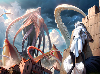 anthro bottomwear clothed clothing fur hair loincloth male nipples open_mouth partially_clothed tail tentacles thewyvernsweaver last_fables kraken monster absurd_res digital_media_(artwork) hi_res