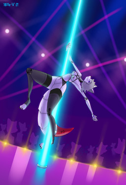 anthro audience breasts butt clothing dancing female grey_hair group hair lingerie looking_at_viewer machine neon_lights nipples pole pole_dancing pose public solo_focus stripper stripper_pole thick_thighs wide_hips 10ne-v alexa_(10ne-v) canid canine fox living_machine mammal robot absurd_res hi_res