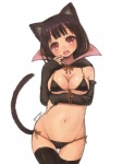 :o armwear bikini black_clothing black_hair black_legwear blush breasts cat_tail cleavage clothed clothing detached_sleeves fangs female flower_bikini_attachment front-tie_bikini front-tie_clothing front-tie_swimwear hair hand_on_face legwear looking_at_viewer navel open_mouth red_eyes short_hair side-tie_bikini side-tie_clothing side-tie_swimwear simple_background solo string_bikini swimwear teeth thigh_highs tight_clothing triangle_bikini two-piece_swimsuit white_background miyamae_porin animal_humanoid cat_humanoid felid felid_humanoid feline feline_humanoid humanoid mammal mammal_humanoid hi_res